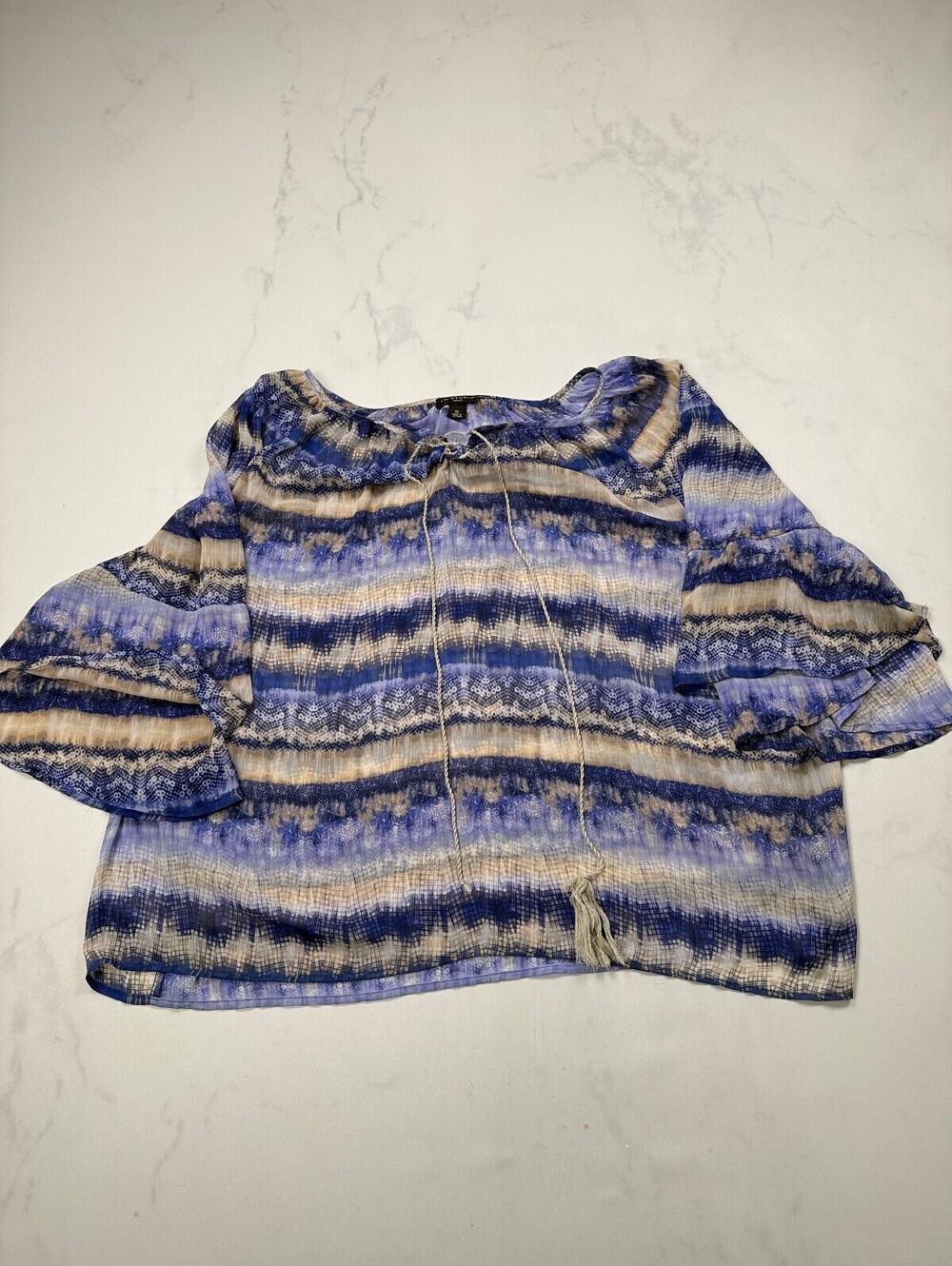 I.N. Studio Printed Blouse Blue 90s Statement Style - Womens 3X